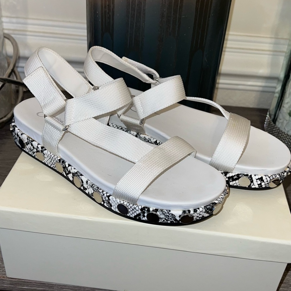 Jessica Simpson Cream Sandals with Snakeskin Detail